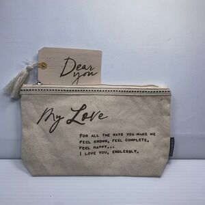 DEMDACO Unisex OS Beige Dear You My Love Canvas Zip Pouch NWT